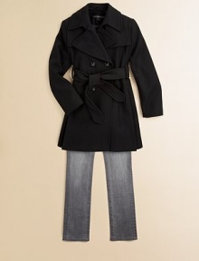 Back pleats freshen up this sophisticated trench-style peacoat, featuring belted waist.Notched lapelButton closureTie waistDual seam pocketsPleated backWool/polyester/viscoseFully linedMachine washImported Back pleats freshen up this sophisticated trench-style peacoat, featuring belted waist.Notched lapelButton closureTie waistDual seam pocketsPleated backWool/polyester/viscoseFully linedMachine washImported