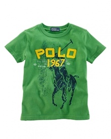 An essential cotton jersey tee is accented with a twill Polo RL 1967 applique and printed with a faded Big Pony design at the chest. An essential cotton jersey tee is accented with a twill Polo RL 1967 applique and printed with a faded Big Pony design at the chest.