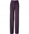 Elegant pant in a fine wool blend - Small stretch content, super comfortable - In a beautiful new fall color, plum - A classic, with a high waisted fit, straight legs and figure-flattering pleats - Nothing looks smarter, more serious, but also fashionable in the office - Ingenious 24/7 - A must-have basic in your business wardrobe - Wear these pants for day with a blouse and cardigan, for evening, with a silk blouse and a biker jacket