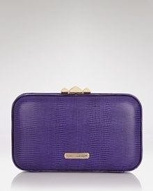 Don't shrink from bold accessorizing. This shapely clutch from Rebecca Minkoff is perfectly sized for the evening essentials, in a violet hue that is sure to standout. Don't shrink from bold accessorizing. This shapely clutch from Rebecca Minkoff is perfectly sized for the evening essentials, in a violet hue that is sure to standout.