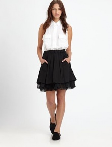 Leave a lasting impression in this party-perfect skirt with an a-line silhouette and playful tulle trim. Elastic waistbandSide zipperSlash pocketsAbout 19 longBody: Viscose/cotton/elastaneTrim: SilkDry cleanImportedModel shown is 5'9½ (176cm) wearing US size Small.This style runs large. We recommend ordering one size down for a standard fit. Leave a lasting impression in this party-perfect skirt with an a-line silhouette and playful tulle trim. Elastic waistbandSide zipperSlash pocketsAbout 19 longBody: Viscose/cotton/elastaneTrim: SilkDry cleanImportedModel shown is 5'9½ (176cm) wearing US size Small.This style runs large. We recommend ordering one size down for a standard fit.