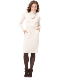 Wear Grace Elements' turtleneck sweater dress as a stand-alone or a base layer with your favorite blazers, jackets and coats! Wear Grace Elements' turtleneck sweater dress as a stand-alone or a base layer with your favorite blazers, jackets and coats!