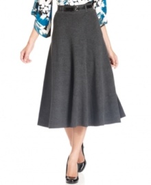 Alfani's skirt features a classic A-line silhouette and a feminine fit. Pair with a printed, button-front blouse for timeless style. Alfani's skirt features a classic A-line silhouette and a feminine fit. Pair with a printed, button-front blouse for timeless style.