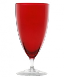 Raise a glass to Christmas spirit. This set of Tuscany red iced beverage glasses featuring deep burgundy bowls and clear stems get everyday tables set for holiday cheer. From Lenox glassware. Raise a glass to Christmas spirit. This set of Tuscany red iced beverage glasses featuring deep burgundy bowls and clear stems get everyday tables set for holiday cheer. From Lenox glassware.