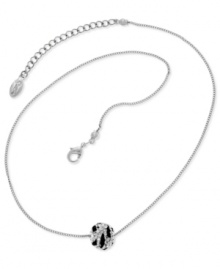 Fashion in flames. This GUESS necklace features a single fireball charm emblazoned with glistening accents and bold jet epoxy. Crafted in silver tone mixed metal. Approximate length: 16 inches + 2-inch extender. Approximate drop: 1/4 inch. Fashion in flames. This GUESS necklace features a single fireball charm emblazoned with glistening accents and bold jet epoxy. Crafted in silver tone mixed metal. Approximate length: 16 inches + 2-inch extender. Approximate drop: 1/4 inch.