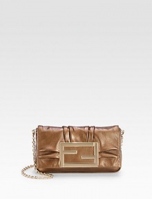 Pleated metallic leather in a demure flap bag finished with signature hardware.Detachable chain shoulder strap, 10½ dropMagnetic flap closureOne inside open pocketFully lined7¾W X 4H X 1DMade in Italy Pleated metallic leather in a demure flap bag finished with signature hardware.Detachable chain shoulder strap, 10½ dropMagnetic flap closureOne inside open pocketFully lined7¾W X 4H X 1DMade in Italy