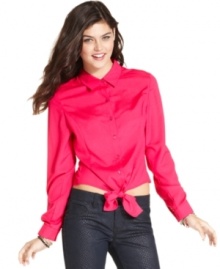 The classic button-down blouse gets a flirty update with this tie-front style from Ali & Kris. The classic button-down blouse gets a flirty update with this tie-front style from Ali & Kris.