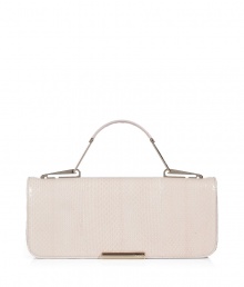 Take a luxe stance on Uptown sophistication with Emilio Puccis pale rose snakeskin clutch, complete with a structured satchel handle for day to evening elegance - Front flap-over with logo engraved metal bar, magnetic snap closure, chocolate suede sides, inside zippered back wall pocket - Pair with tailored boucl? suits or glamorous floor-length gowns Take a luxe stance on Uptown sophistication with Emilio Puccis pale rose snakeskin clutch, complete with a structured satchel handle for day to evening elegance - Front flap-over with logo engraved metal bar, magnetic snap closure, chocolate suede sides, inside zippered back wall pocket - Pair with tailored boucl? suits or glamorous floor-length gowns