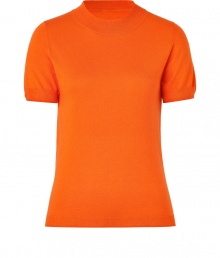 Stylish, understated essentials are the key to a perennially chic wardrobe, and Jil Sander Navys mandarin-hued mock knit pullover is a smart choice this season - Crafted from a super-soft, lightweight silk and cashmere blend - Slim cut fits close to the body - Mock neck and short sleeves - An everyday indispensable that works 24/7 - Pair with jeans and loafers, a pencil skirt and pumps, or leather pants and ankle booties