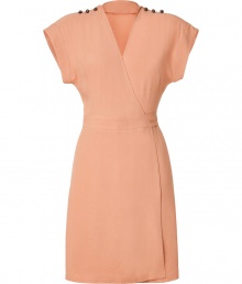 Feminine dress in romantic rose-colored viscose - Slim wrap top with v-neck and short sleeves - Decorative buttons at the shoulders - Figure-flattering with easy waisted belt that ties at back - Favorite dress with flats, heels or booties Feminine dress in romantic rose-colored viscose - Slim wrap top with v-neck and short sleeves - Decorative buttons at the shoulders - Figure-flattering with easy waisted belt that ties at back - Favorite dress with flats, heels or booties