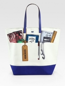 Stay organized with this chic trompe l'oeil print on crisp canvas trimmed with leather.Leather double top handles, 7¼ dropOne inside zip pocket17¼W X 14¼H X 7¼DImported