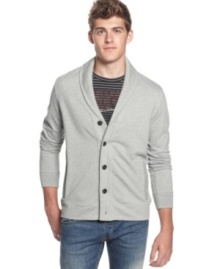 This shawl collar cardigan from Kenneth Cole Reaction is a seaworthy addition to your fall fashion. This shawl collar cardigan from Kenneth Cole Reaction is a seaworthy addition to your fall fashion.