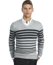 This striped Kenneth Cole Reaction sweater will add a cool preppy vibe to your winter wardrobe.