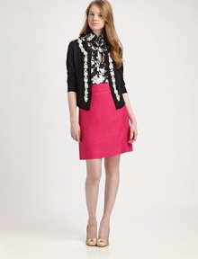 Unquestionably pretty, a classic sweater embellished by chic contrasting details for a timeless look.Round collarThree-quarter sleevesElasticized waistEmbellished details along button frontAbout 21 from shoulder to hemPima cottonHand washImported Model shown is 5'10½ (179cm) wearing US size Small. Unquestionably pretty, a classic sweater embellished by chic contrasting details for a timeless look.Round collarThree-quarter sleevesElasticized waistEmbellished details along button frontAbout 21 from shoulder to hemPima cottonHand washImported Model shown is 5'10½ (179cm) wearing US size Small.