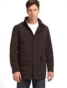 THE LOOKStand-up collarConcealed drawstring hood in collar with zip closureFront concealed zip closure with button placketLong button cuff sleevesChest zip pocketFront flap snap pocketsRemovable down vest linerInterior zip pocket and drawstring detailTHE FITAbout 32 from shoulder to hemTHE MATERIALShell: PolyesterFill: 80% down/20% feathersFully linedCARE & ORIGINMachine washImported THE LOOKStand-up collarConcealed drawstring hood in collar with zip closureFront concealed zip closure with button placketLong button cuff sleevesChest zip pocketFront flap snap pocketsRemovable down vest linerInterior zip pocket and drawstring detailTHE FITAbout 32 from shoulder to hemTHE MATERIALShell: PolyesterFill: 80% down/20% feathersFully linedCARE & ORIGINMachine washImported