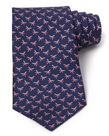 Artful dragonflies buzz across this handsome classic tie crafted in lavish Italian silk from Salvatore Ferragamo. Artful dragonflies buzz across this handsome classic tie crafted in lavish Italian silk from Salvatore Ferragamo.