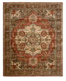 For the Jaipur collection Nourison uses a unique herbal wash to create the silky sheen and antique appearance of these fine wool rugs. In an earthy red palette with an ornate yet structural motif, the rug enhances your home with lavishly elegant style.