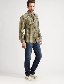A casual, cool button-front style in washed, plaid-checked cotton.Button-frontChest patch pocketCottonMachine washMade in USA A casual, cool button-front style in washed, plaid-checked cotton.Button-frontChest patch pocketCottonMachine washMade in USA