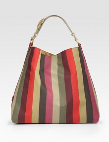 Roomy top-handle carryall crafted from vibrant canvas with rich leather trim.Adjustable top handle, 6-6½ dropTop snap closureOne inside zip pocketLinen/suede lining14¾W X 13H X 7DMade in ItalyPlease note: color and pattern may vary Roomy top-handle carryall crafted from vibrant canvas with rich leather trim.Adjustable top handle, 6-6½ dropTop snap closureOne inside zip pocketLinen/suede lining14¾W X 13H X 7DMade in ItalyPlease note: color and pattern may vary
