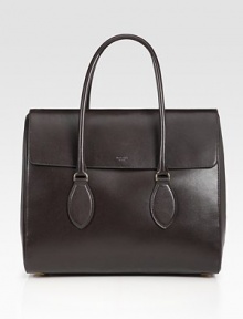 Supple Vitello leather adds a touch of luxury to this classic flap-top design, roomy enough for all your essentials.Double top handles, 5 drop Magnetic flap closure Protective metal feet One inside zip pocket Two inside open pockets Leather lining 14W X 13¾H X 4½D Made in Italy Supple Vitello leather adds a touch of luxury to this classic flap-top design, roomy enough for all your essentials.Double top handles, 5 drop Magnetic flap closure Protective metal feet One inside zip pocket Two inside open pockets Leather lining 14W X 13¾H X 4½D Made in Italy