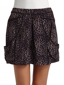 With its wild leopard print and contrast piping, this modern look is the embodiment of downtown cool.Narrow waistband Pleated front Piped details, front and back Side draped pockets Back zipper Fully lined About 15 long Silk; dry clean Imported With its wild leopard print and contrast piping, this modern look is the embodiment of downtown cool.Narrow waistband Pleated front Piped details, front and back Side draped pockets Back zipper Fully lined About 15 long Silk; dry clean Imported