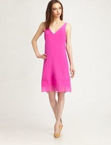 Vibrant silk chiffon in an easy-fit V-neck shift styled with a chic layered hem.V necklineSleevelessFlat frontCenter back zipperAbout 39 from shoulder to hemSilkDry cleanImportedModel shown is 5'9 (175cm) wearing US size 4. Vibrant silk chiffon in an easy-fit V-neck shift styled with a chic layered hem.V necklineSleevelessFlat frontCenter back zipperAbout 39 from shoulder to hemSilkDry cleanImportedModel shown is 5'9 (175cm) wearing US size 4.
