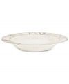 Abstract markings in soft shades of khaki frame this glazed white pasta bowl for unconventional elegance. From Noritake dinnerware, the dishes are trimmed with matte platinum for modern polish on casual and formal tables alike.