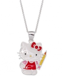 Get back to the books. Hello Kitty's schoolgirl pendant gets an instant A+ for style! Crafted in sterling silver with white, pink, red and yellow enamel accents. Approximate length: 18 inches. Approximate drop: 3/4 inch. Get back to the books. Hello Kitty's schoolgirl pendant gets an instant A+ for style! Crafted in sterling silver with white, pink, red and yellow enamel accents. Approximate length: 18 inches. Approximate drop: 3/4 inch.