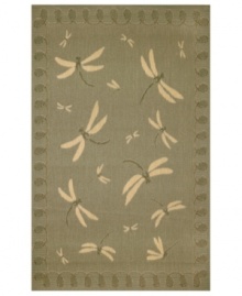 Casually charming, Liora Manne's Dragonfly rug is populated with winged creatures against a lovely moss green background. Designed for outdoor decks and patios, or even in high-traffic living spaces, Terrace collection rugs are woven from durable synthetic fibers and UV-stabilized to resist fading. Casually charming, Liora Manne's Dragonfly rug is populated with winged creatures against a lovely moss green background. Designed for outdoor decks and patios, or even in high-traffic living spaces, Terrace collection rugs are woven from durable synthetic fibers and UV-stabilized to resist fading.