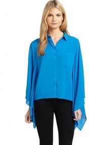 THE LOOKShirt collarPatch pocket at chestButton-frontDraped dolman sleeves with cutout detailsTHE FITAbout 23 from shoulder to longest pointTHE MATERIALViscose/rayonCARE & ORIGINDry cleanImportedModel shown is 5'9 (175cm) wearing US size Small. THE LOOKShirt collarPatch pocket at chestButton-frontDraped dolman sleeves with cutout detailsTHE FITAbout 23 from shoulder to longest pointTHE MATERIALViscose/rayonCARE & ORIGINDry cleanImportedModel shown is 5'9 (175cm) wearing US size Small.