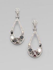 From the Ambrosia Collection. Delicate sterling silver teardrop hoops sparkle with hematite, white sapphire, pink corundum, clear crystal and black mother of pearl.Hematite, white sapphire, pink corundum, crystal and black mother of pearlSterling silverDrop, about 2¼Hinge-and-post backImported From the Ambrosia Collection. Delicate sterling silver teardrop hoops sparkle with hematite, white sapphire, pink corundum, clear crystal and black mother of pearl.Hematite, white sapphire, pink corundum, crystal and black mother of pearlSterling silverDrop, about 2¼Hinge-and-post backImported