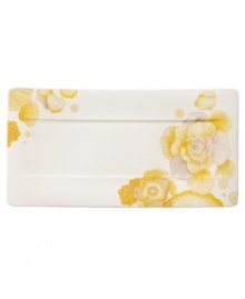 Bright and sunny, the Modern Grace Peonia serving tray flowers in yellow, platinum and gold. A fresh shape rendered in Villeroy & Boch china creates a distinct table setting for contemporary dining. Bright and sunny, the Modern Grace Peonia serving tray flowers in yellow, platinum and gold. A fresh shape rendered in Villeroy & Boch china creates a distinct table setting for contemporary dining.