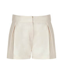 Amp up your warm weather look with these ultra-flattering shorts from Saloni - Wide waistband, pleat front, on-seam front pockets, mini-length - Wear with a sheer blouse, platform wedges, and a denim jacket