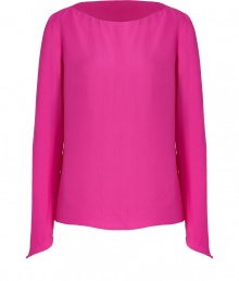 Take a minimalist stance on sophistication in Tara Jarmons bright tunic top, complete with asymmetrical cuffs for an understated modern finish - Rounded-neckline, long sleeves, slim silhouette - Style with skinny jeans, tailored business separates, or cropped trousers, and finish with ballerinas or sky-high pumps