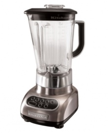 With sleek lines and smooth operation, this blender is always in the mix. Classically styled with a gleaming die-cast metal base, this blender uses a patented stainless steel blade to spin soups, smoothies and more to perfect consistency. One-year total replacement warranty. Model KSB580. With sleek lines and smooth operation, this blender is always in the mix. Classically styled with a gleaming die-cast metal base, this blender uses a patented stainless steel blade to spin soups, smoothies and more to perfect consistency. One-year total replacement warranty. Model KSB580.