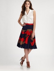 Bright and bold abstract shapes on a dark background, crisply pleated and delightfully full.Contrast waistbandSide zip closeSolid yokePrint crystal-pleated bodyLettuce-edged hemAbout 26 longCottonDry cleanImportedModel shown is 5'9½ (176cm) wearing US size 4. Bright and bold abstract shapes on a dark background, crisply pleated and delightfully full.Contrast waistbandSide zip closeSolid yokePrint crystal-pleated bodyLettuce-edged hemAbout 26 longCottonDry cleanImportedModel shown is 5'9½ (176cm) wearing US size 4.