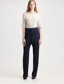 Timelessly tailored pants with a detachable elastic waistband, single back besom pocket and front-to-back pleating. Detachable elastic waistbandButton closureZip flySingle back besom pocketRise, about 13½Inseam, about 3055% wool/45% viscoseDry cleanImportedModel shown is 5'10 (177cm) wearing US size 4.