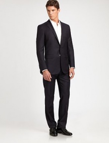 Elegant, ultra-fine pinstripes and hand-finished details lend a distinguished air to the timeless Anthony suit, expertly tailored in Italy in smooth, lightweight wool-blend gabardine for a trim fit. Dry Clean. Made in Italy.JACKETTwo-button frontNotched lapelSide ventsChest welt, waist flap pocketsFour button detail at cuffFully linedAbout 31 from shoulder to hemPANTFlat frontAdjustable side tabsZip flyUnfinished hem Elegant, ultra-fine pinstripes and hand-finished details lend a distinguished air to the timeless Anthony suit, expertly tailored in Italy in smooth, lightweight wool-blend gabardine for a trim fit. Dry Clean. Made in Italy.JACKETTwo-button frontNotched lapelSide ventsChest welt, waist flap pocketsFour button detail at cuffFully linedAbout 31 from shoulder to hemPANTFlat frontAdjustable side tabsZip flyUnfinished hem