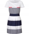 Stylish dress in fine cotton - In nautical-inspired navy and white stripes - Wide, rounded neckline - Short sleeves with decorative stitching - Feminine fit through waist - Perfect summery dress for an easy, polished look - Wear with flat sandals or peep toe heels