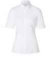 Detailed in a comfortably cool blend of stretch cotton, Hugos fitted short sleeve shirt is a smart investment perfect for setting the foundation for workweek looks - Classic collar, elbow-length sleeves, buttoned cuffs, button-down front - Tailored fit - Wear with practically anything for a clean, tailored look