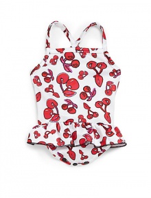 THE LOOKOne-piece designCherry printCrisscross strapsRuffled drop-waistRhinestone SR logoSnaps at the bottomTHE MATERIAL80% polyester/20% elastaneCARE & ORIGINMachine washImported THE LOOKOne-piece designCherry printCrisscross strapsRuffled drop-waistRhinestone SR logoSnaps at the bottomTHE MATERIAL80% polyester/20% elastaneCARE & ORIGINMachine washImported