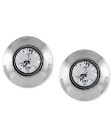 Shining examples. Vince Camuto takes the roundabout approach with its polished stud earrings. Crafted from silver tone mixed metal, the earrings feature a clear glass stone in the center with hematite tone details. Approximate diameter: 1 inch. Shining examples. Vince Camuto takes the roundabout approach with its polished stud earrings. Crafted from silver tone mixed metal, the earrings feature a clear glass stone in the center with hematite tone details. Approximate diameter: 1 inch.