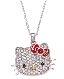 Get some face time with Hello Kitty. This sterling silver necklace is centered by a pendant adorned with sparkling pave crystals for a stylish touch. Approximate length: 18 inches. Approximate drop: 3/4 inch. Get some face time with Hello Kitty. This sterling silver necklace is centered by a pendant adorned with sparkling pave crystals for a stylish touch. Approximate length: 18 inches. Approximate drop: 3/4 inch.