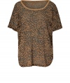 Channel the look of the moment in this semi-sheer leopard-laden top from By Malene Birger - Scoop neck, short sleeves, curved hem with side vents, semi-sheer, allover leopard print - Pair with ultra-slim jeans, a chunky cardigan, and ankle boots