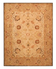 The Safavieh Anatolia Collection marries Old World sophistication and design with the finest modern quality. These exquisite rugs captures the authentic look and feel of those made in late-nineteenth-century Turkey. Hand-spun wool and an ancient pot-dyeing technique, together with a densely woven thick pile, give the rugs their authentic finish. The ivory Anatolia features a gentle floral pattern in warm reds golds on an ivory ground. Durable cotton backing is easy on floors. The Safavieh Anatolia Collection marries Old World sophistication and design with the finest modern quality. These exquisite rugs captures the authentic look and feel of those made in late-nineteenth-century Turkey. Hand-spun wool and an ancient pot-dyeing technique, together with a densely woven thick pile, give the rugs their authentic finish. The ivory Anatolia features a gentle floral pattern in warm reds golds on an ivory ground. Durable cotton backing is easy on floors.