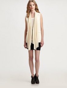 Dramatically draped front and flap pockets modernize this timeless vest with silk-blend lining. Draped frontHook closureFront flap pocketsBack ventAbout 28 from shoulder to hem74% modal/26% silk lining77% triacetate/23% polyesterDry cleanMade in USA of imported fabricModel shown is 5'10 (177cm) wearing US size Small. Dramatically draped front and flap pockets modernize this timeless vest with silk-blend lining. Draped frontHook closureFront flap pocketsBack ventAbout 28 from shoulder to hem74% modal/26% silk lining77% triacetate/23% polyesterDry cleanMade in USA of imported fabricModel shown is 5'10 (177cm) wearing US size Small.