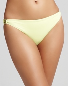 Give the beams some extra gleam with this gold-detailed bikini from L*Space. It's classically cut in a hipster style to ensure poolside perfection. Give the beams some extra gleam with this gold-detailed bikini from L*Space. It's classically cut in a hipster style to ensure poolside perfection.
