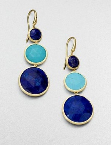 From the Jaipur Resort Collection. The gorgeous hues of lapis and turquoise bring drama and beauty to a graceful drop design formed of graduated, faceted stones set in hand-engraved 18k gold with a rich brushstroke texture.Lapis and turquoise18k yellow goldLength, about 2Ear wireMade in Italy From the Jaipur Resort Collection. The gorgeous hues of lapis and turquoise bring drama and beauty to a graceful drop design formed of graduated, faceted stones set in hand-engraved 18k gold with a rich brushstroke texture.Lapis and turquoise18k yellow goldLength, about 2Ear wireMade in Italy