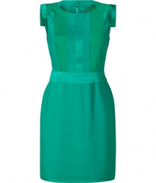 Radiant in jade with a chic modern cut, Hoss Intropias paneled sheath dress is a sweet choice for sophisticated cocktail looks - Rounded neckline, angular cap sleeves, tonal semi-sheer stretch silk paneling, hidden back zip, slit back with double-button closures - Tailored fit - Team with flawless pumps and an oversized statement clutch