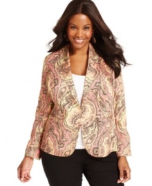 Give your wardrobe the wow impact with INC's printed plus size blazer. Perfect for adding a fashionable edge to basic separates or sleek dresses.